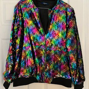 Rainbow Sequin Bomber Jacket - NWOT Women's L